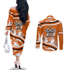 Wests Tigers Rugby Mascot Couples Matching Off The Shoulder Long Sleeve Dress and Long Sleeve Button Shirt Fierce Athlete Graphic in Sports Style