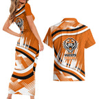 Wests Tigers Rugby Mascot Couples Matching Short Sleeve Bodycon Dress and Hawaiian Shirt Fierce Athlete Graphic in Sports Style