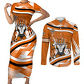 Wests Tigers Rugby Mascot Couples Matching Short Sleeve Bodycon Dress and Long Sleeve Button Shirt Fierce Athlete Graphic in Sports Style