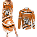 Wests Tigers Rugby Mascot Couples Matching Summer Maxi Dress and Long Sleeve Button Shirt Fierce Athlete Graphic in Sports Style