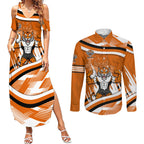 Wests Tigers Rugby Mascot Couples Matching Summer Maxi Dress and Long Sleeve Button Shirt Fierce Athlete Graphic in Sports Style