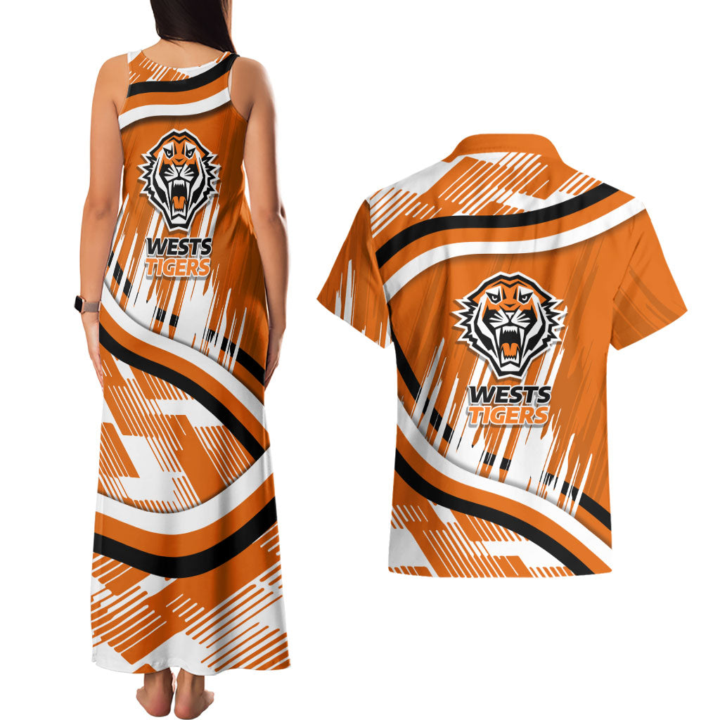 Wests Tigers Rugby Mascot Couples Matching Tank Maxi Dress and Hawaiian Shirt Fierce Athlete Graphic in Sports Style