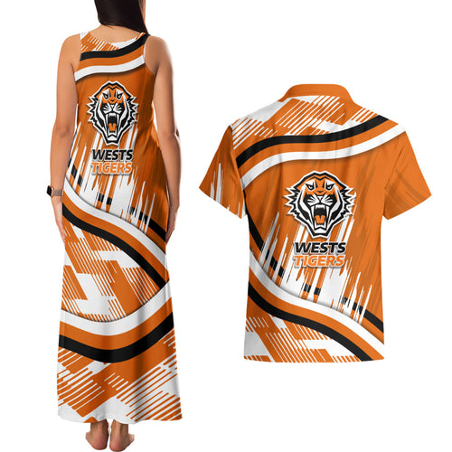 Wests Tigers Rugby Mascot Couples Matching Tank Maxi Dress and Hawaiian Shirt Fierce Athlete Graphic in Sports Style