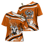 Wests Tigers Rugby Mascot Cross Shoulder Shirt Fierce Athlete Graphic in Sports Style