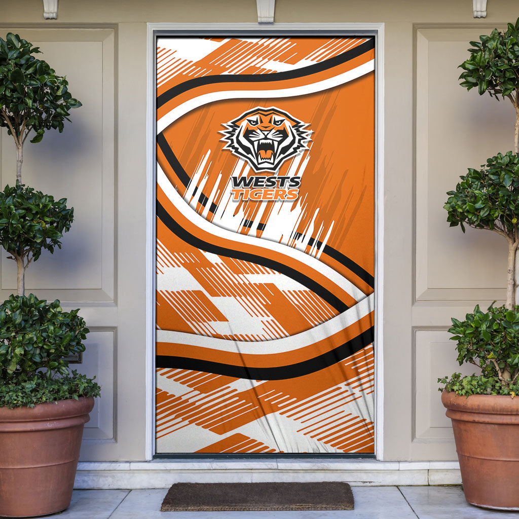 Wests Tigers Rugby Mascot Door Cover Fierce Athlete Graphic in Sports Style
