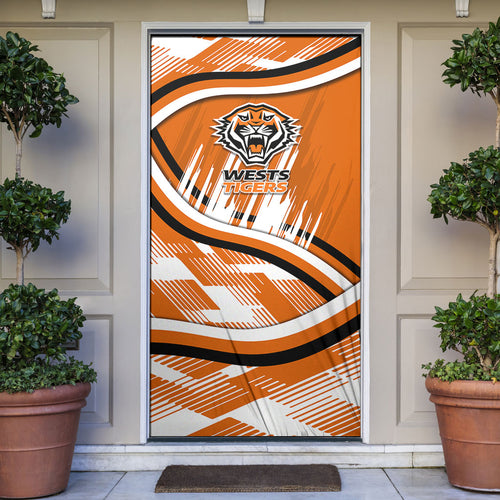Wests Tigers Rugby Mascot Door Cover Fierce Athlete Graphic in Sports Style