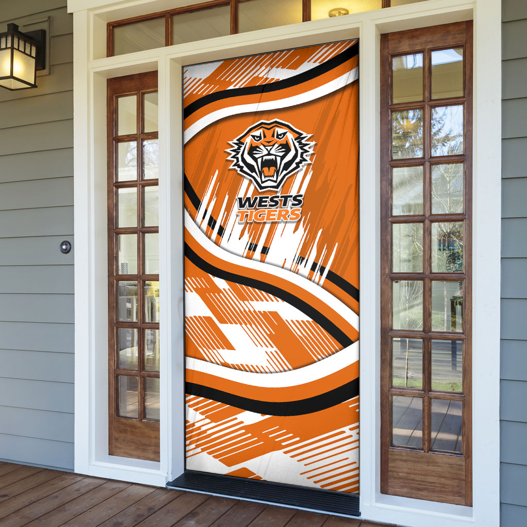 Wests Tigers Rugby Mascot Door Cover Fierce Athlete Graphic in Sports Style