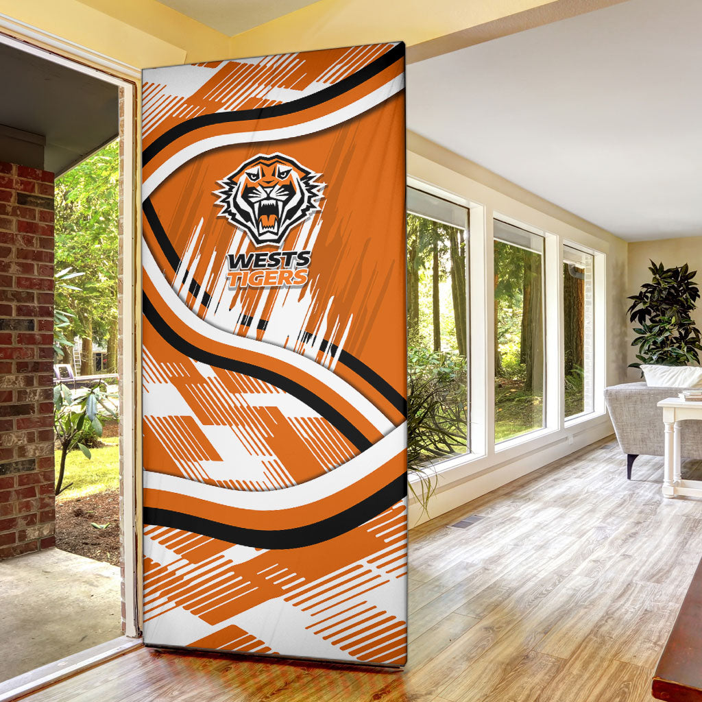 Wests Tigers Rugby Mascot Door Cover Fierce Athlete Graphic in Sports Style