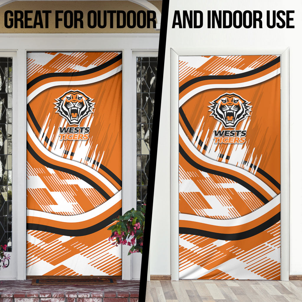 Wests Tigers Rugby Mascot Door Cover Fierce Athlete Graphic in Sports Style