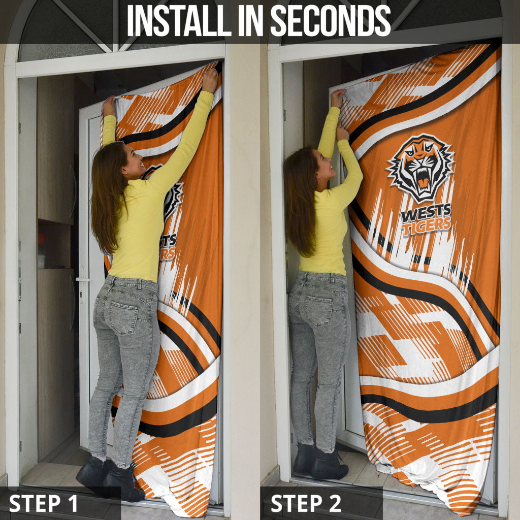 Wests Tigers Rugby Mascot Door Cover Fierce Athlete Graphic in Sports Style