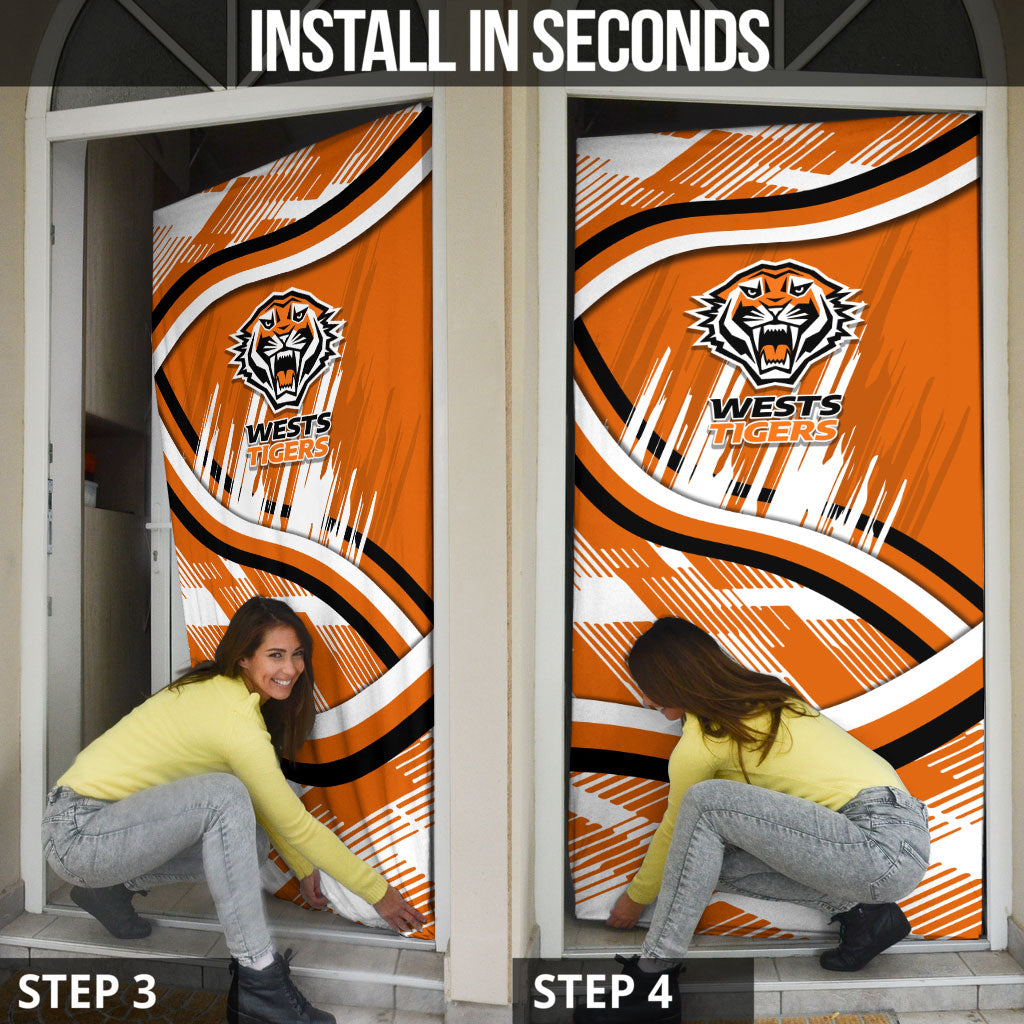 Wests Tigers Rugby Mascot Door Cover Fierce Athlete Graphic in Sports Style