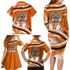 Wests Tigers Rugby Mascot Family Matching Long Sleeve Bodycon Dress and Hawaiian Shirt Fierce Athlete Graphic in Sports Style