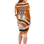 Wests Tigers Rugby Mascot Family Matching Long Sleeve Bodycon Dress and Hawaiian Shirt Fierce Athlete Graphic in Sports Style