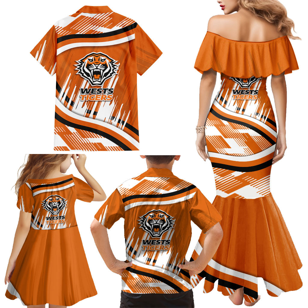 Wests Tigers Rugby Mascot Family Matching Mermaid Dress and Hawaiian Shirt Fierce Athlete Graphic in Sports Style