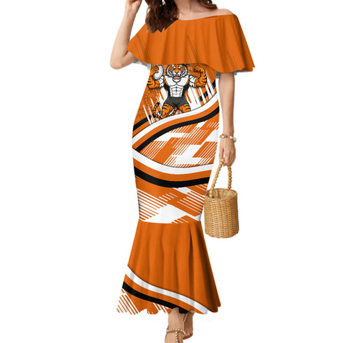Wests Tigers Rugby Mascot Family Matching Mermaid Dress and Hawaiian Shirt Fierce Athlete Graphic in Sports Style