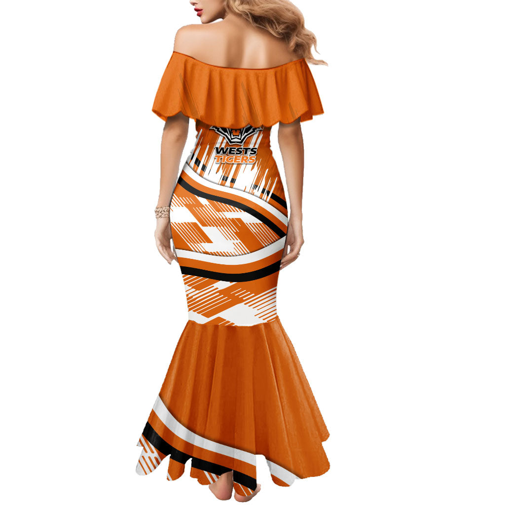 Wests Tigers Rugby Mascot Family Matching Mermaid Dress and Hawaiian Shirt Fierce Athlete Graphic in Sports Style