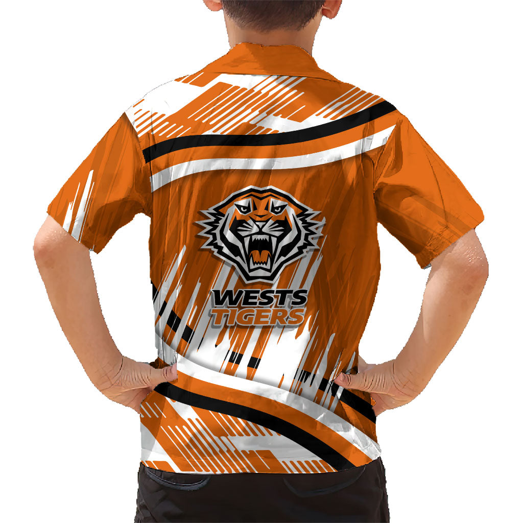 Wests Tigers Rugby Mascot Family Matching Off The Shoulder Long Sleeve Dress and Hawaiian Shirt Fierce Athlete Graphic in Sports Style