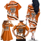 Wests Tigers Rugby Mascot Family Matching Off The Shoulder Long Sleeve Dress and Hawaiian Shirt Fierce Athlete Graphic in Sports Style