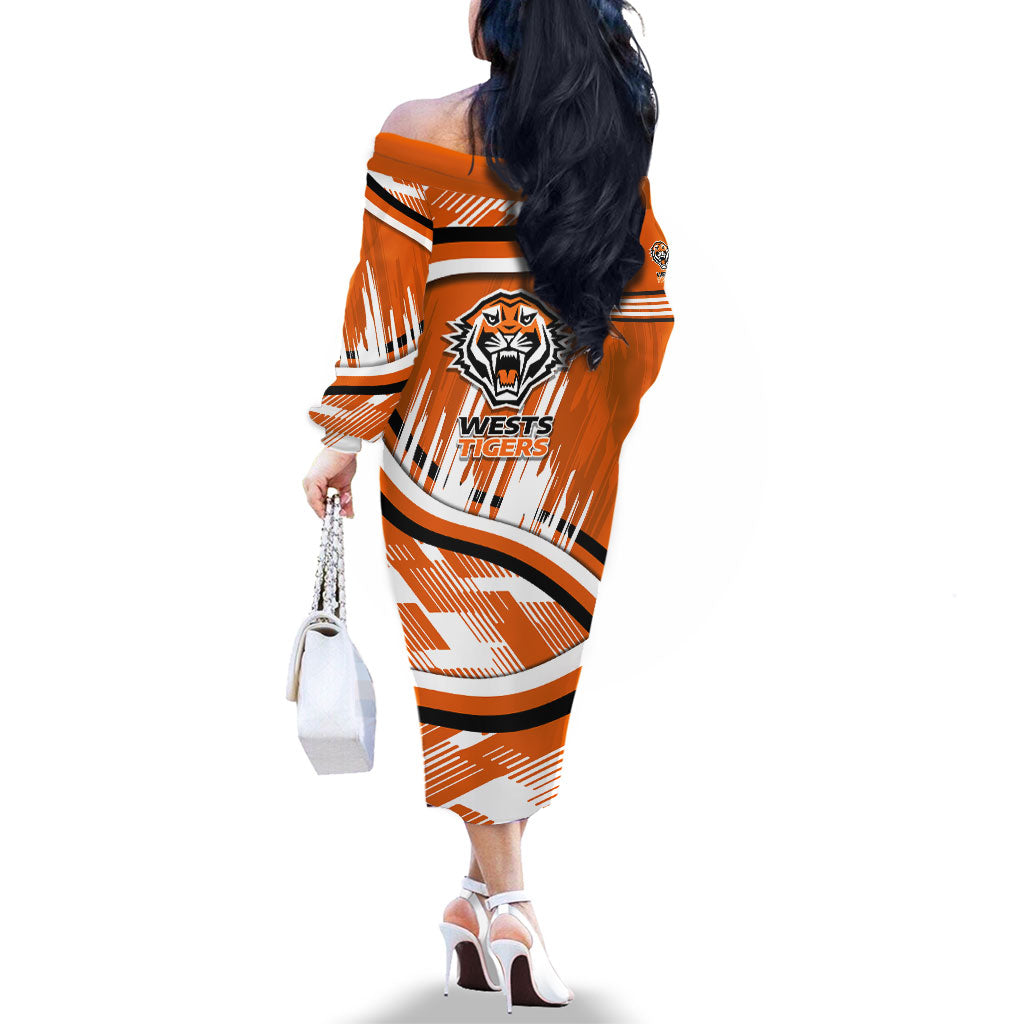 Wests Tigers Rugby Mascot Family Matching Off The Shoulder Long Sleeve Dress and Hawaiian Shirt Fierce Athlete Graphic in Sports Style