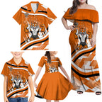 Wests Tigers Rugby Mascot Family Matching Off Shoulder Maxi Dress and Hawaiian Shirt Fierce Athlete Graphic in Sports Style
