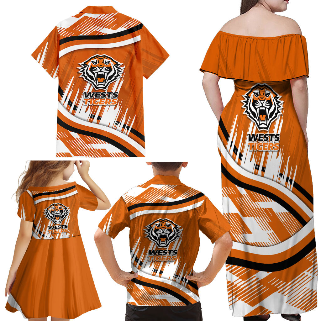 Wests Tigers Rugby Mascot Family Matching Off Shoulder Maxi Dress and Hawaiian Shirt Fierce Athlete Graphic in Sports Style