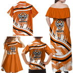 Wests Tigers Rugby Mascot Family Matching Off Shoulder Maxi Dress and Hawaiian Shirt Fierce Athlete Graphic in Sports Style
