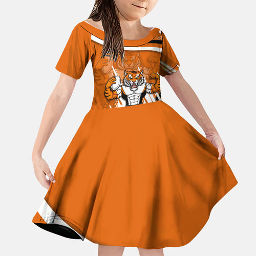 Wests Tigers Rugby Mascot Family Matching Off Shoulder Short Dress and Hawaiian Shirt Fierce Athlete Graphic in Sports Style