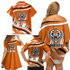 Wests Tigers Rugby Mascot Family Matching Off Shoulder Short Dress and Hawaiian Shirt Fierce Athlete Graphic in Sports Style