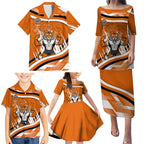 Wests Tigers Rugby Mascot Family Matching Puletasi and Hawaiian Shirt Fierce Athlete Graphic in Sports Style