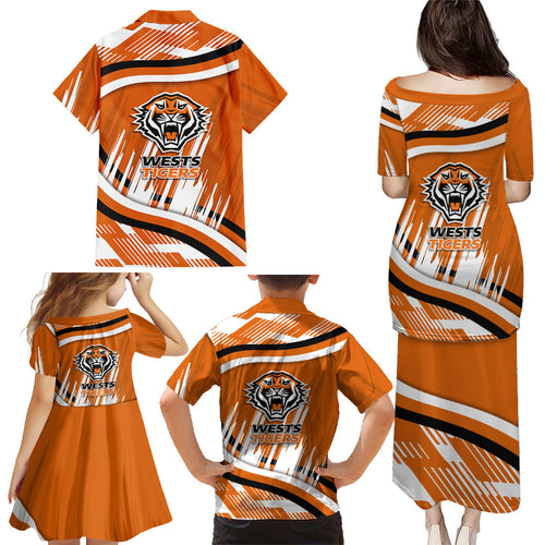 Wests Tigers Rugby Mascot Family Matching Puletasi and Hawaiian Shirt Fierce Athlete Graphic in Sports Style