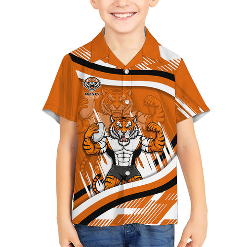 Wests Tigers Rugby Mascot Family Matching Puletasi and Hawaiian Shirt Fierce Athlete Graphic in Sports Style