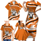 Wests Tigers Rugby Mascot Family Matching Short Sleeve Bodycon Dress and Hawaiian Shirt Fierce Athlete Graphic in Sports Style