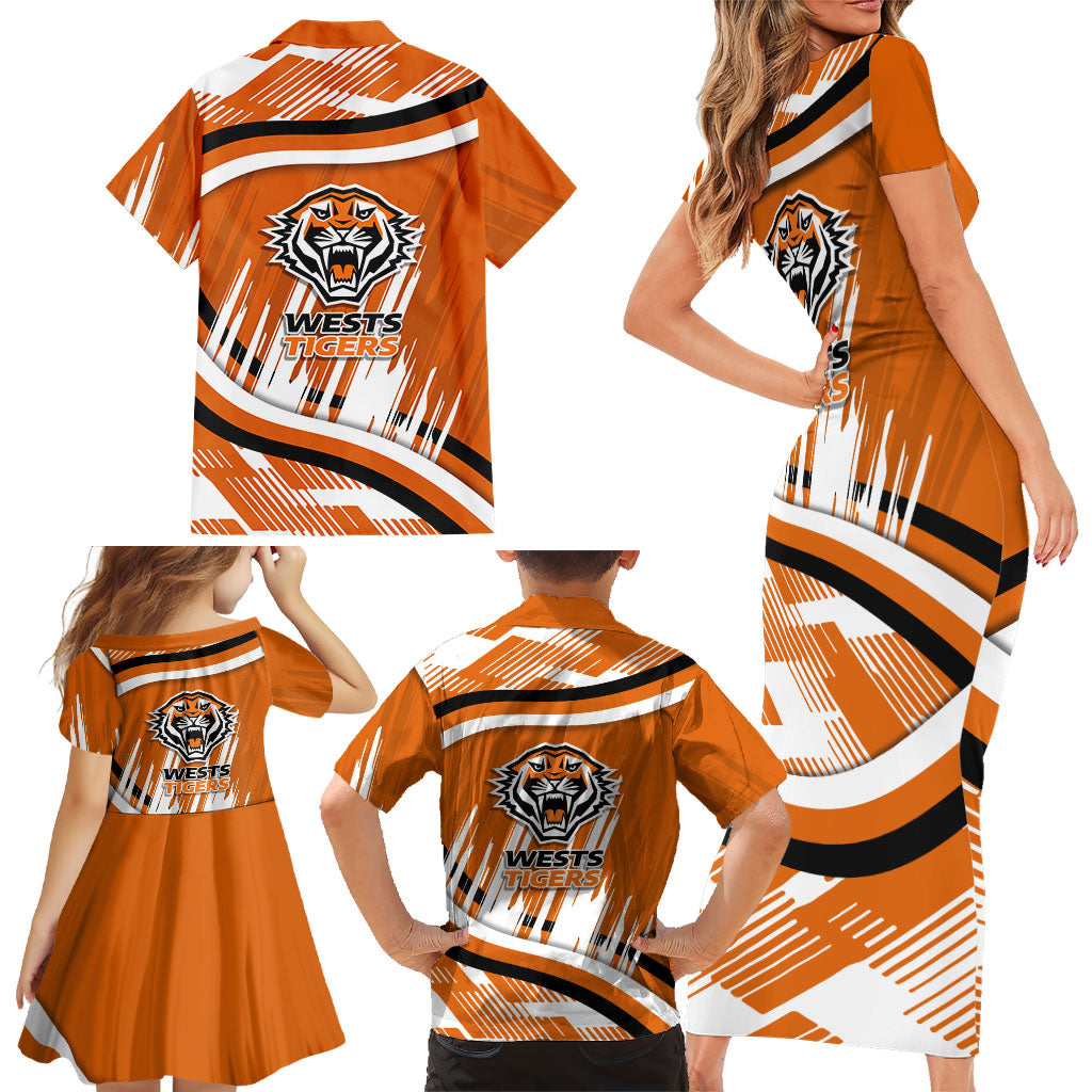 Wests Tigers Rugby Mascot Family Matching Short Sleeve Bodycon Dress and Hawaiian Shirt Fierce Athlete Graphic in Sports Style