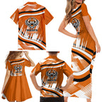 Wests Tigers Rugby Mascot Family Matching Short Sleeve Bodycon Dress and Hawaiian Shirt Fierce Athlete Graphic in Sports Style
