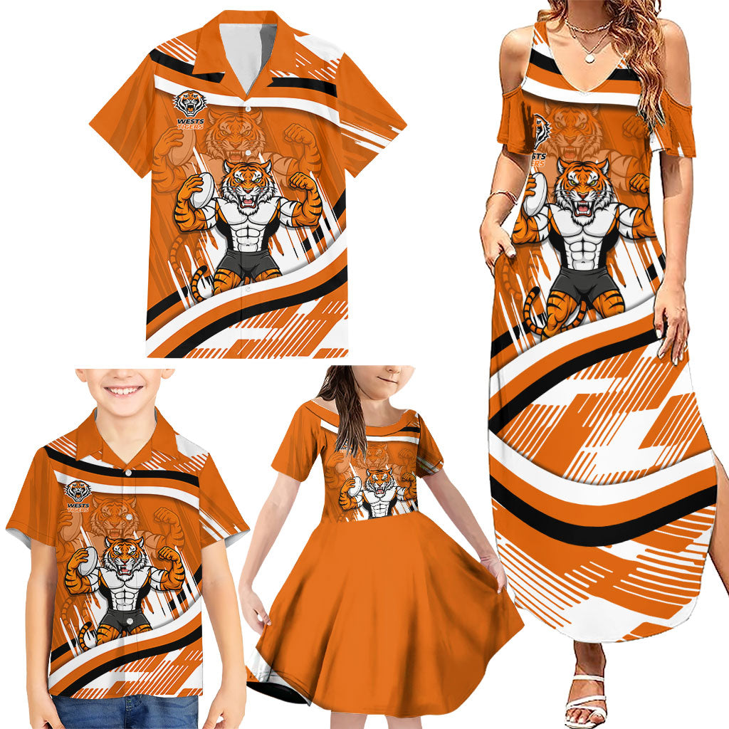 Wests Tigers Rugby Mascot Family Matching Summer Maxi Dress and Hawaiian Shirt Fierce Athlete Graphic in Sports Style