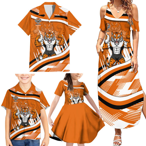 Wests Tigers Rugby Mascot Family Matching Summer Maxi Dress and Hawaiian Shirt Fierce Athlete Graphic in Sports Style