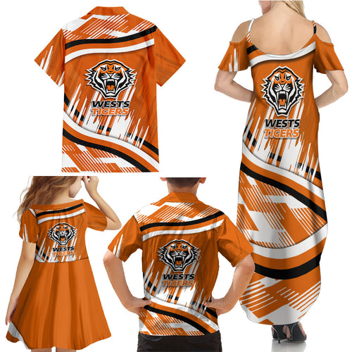 Wests Tigers Rugby Mascot Family Matching Summer Maxi Dress and Hawaiian Shirt Fierce Athlete Graphic in Sports Style