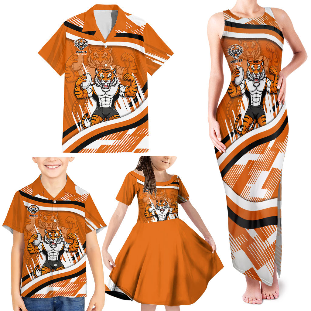 Wests Tigers Rugby Mascot Family Matching Tank Maxi Dress and Hawaiian Shirt Fierce Athlete Graphic in Sports Style