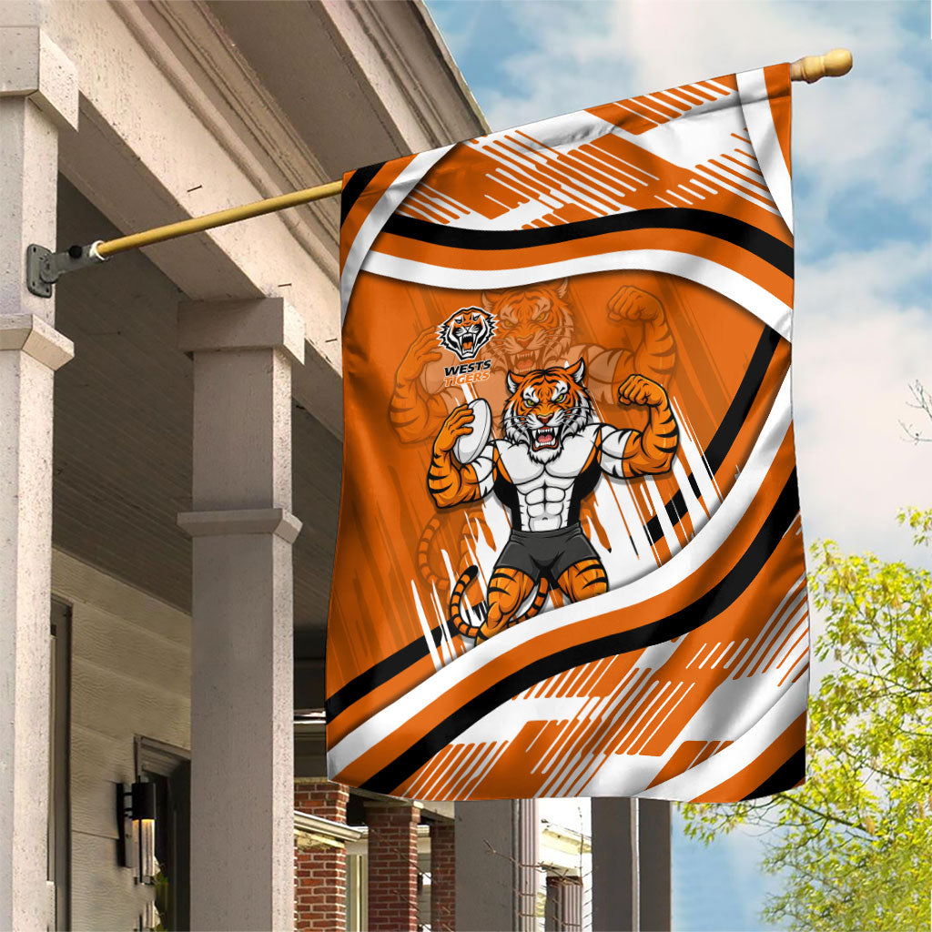 Wests Tigers Rugby Mascot Garden Flag Fierce Athlete Graphic in Sports Style