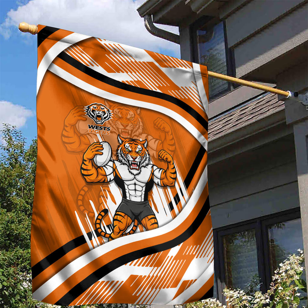 Wests Tigers Rugby Mascot Garden Flag Fierce Athlete Graphic in Sports Style