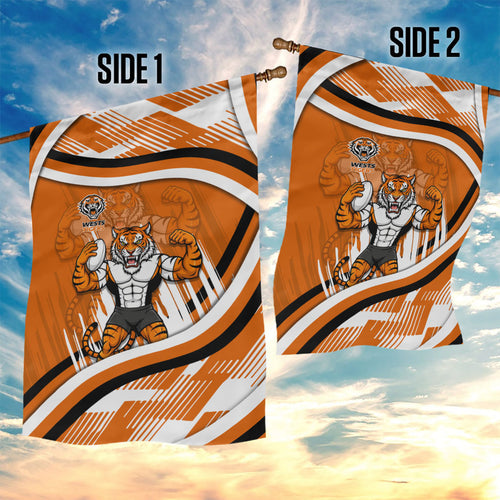 Wests Tigers Rugby Mascot Garden Flag Fierce Athlete Graphic in Sports Style