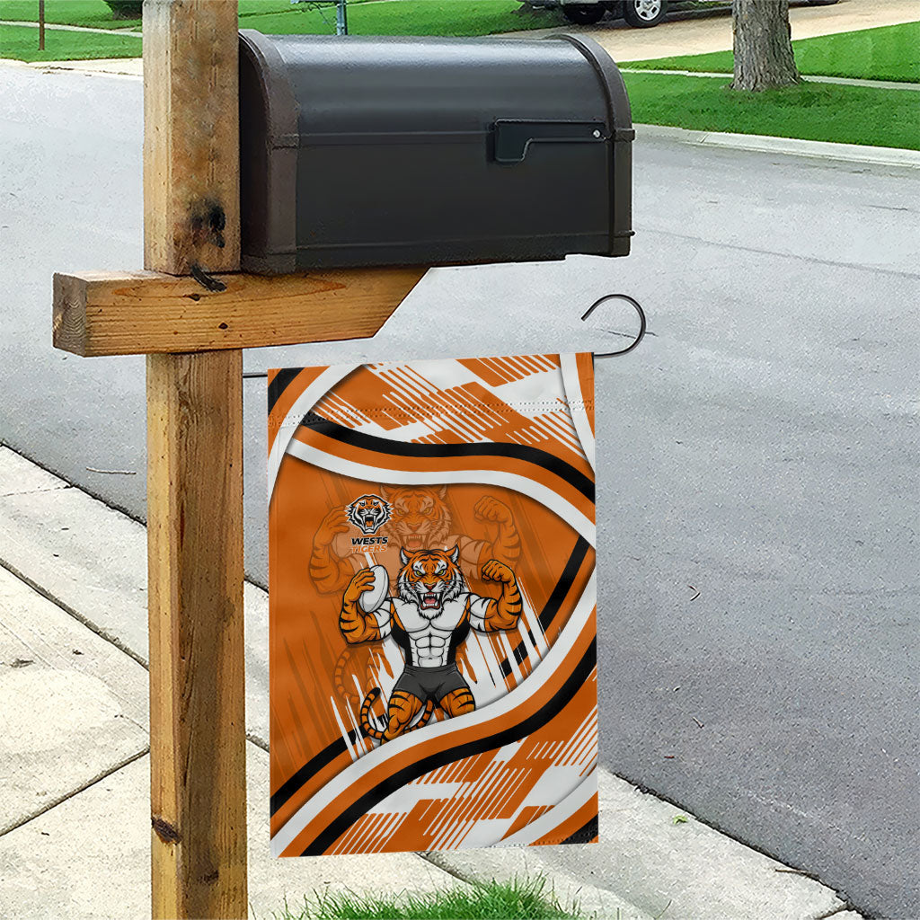 Wests Tigers Rugby Mascot Garden Flag Fierce Athlete Graphic in Sports Style