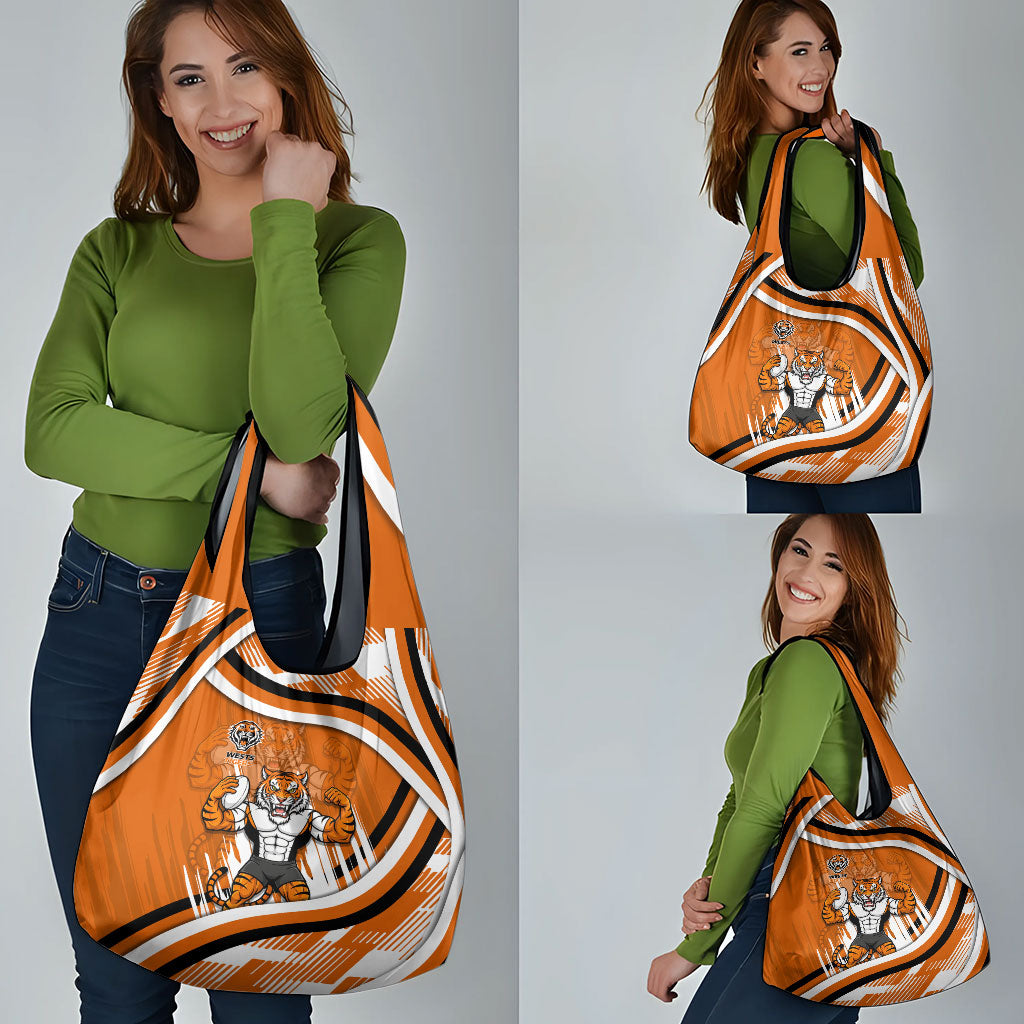 Wests Tigers Rugby Mascot Grocery Bag Fierce Athlete Graphic in Sports Style