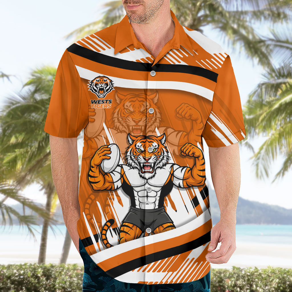 Wests Tigers Rugby Mascot Hawaiian Shirt Fierce Athlete Graphic in Sports Style