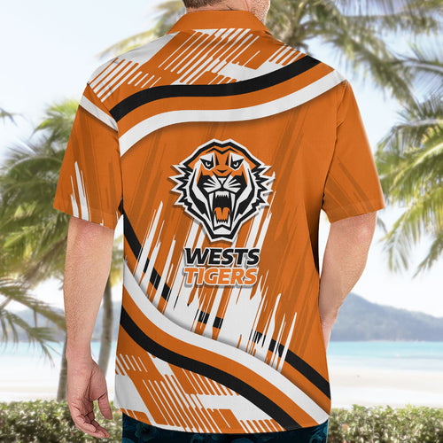 Wests Tigers Rugby Mascot Hawaiian Shirt Fierce Athlete Graphic in Sports Style