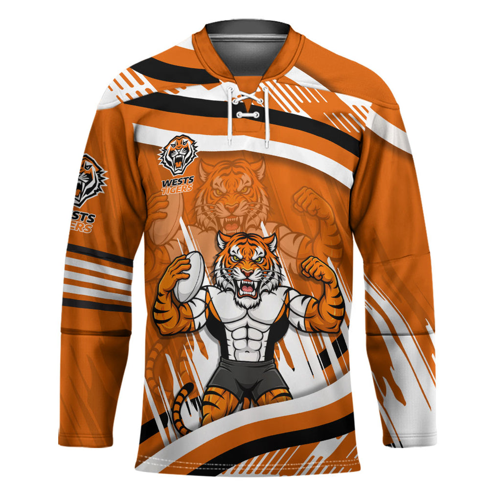 Wests Tigers Rugby Mascot Hockey Jersey Fierce Athlete Graphic in Sports Style