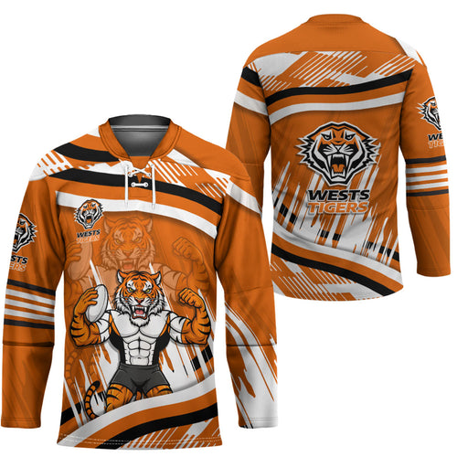 Wests Tigers Rugby Mascot Hockey Jersey Fierce Athlete Graphic in Sports Style