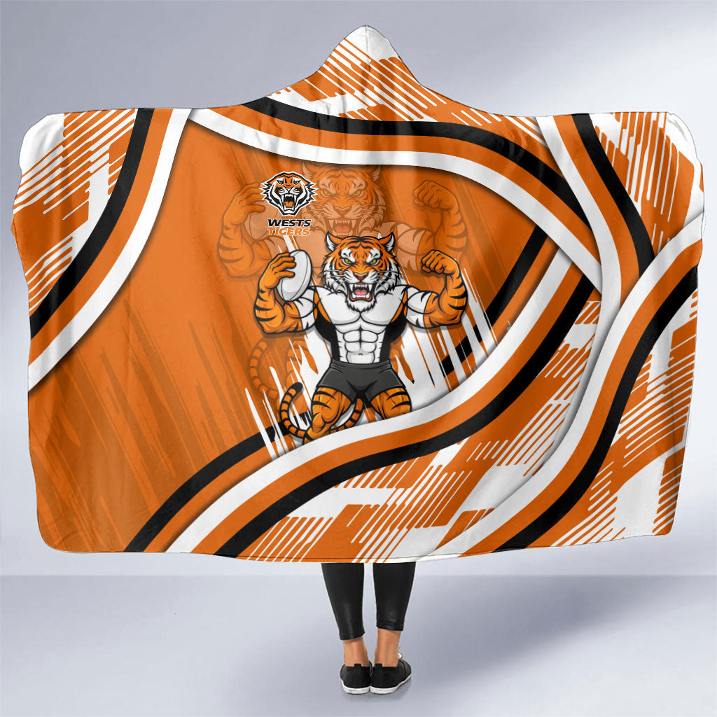 Wests Tigers Rugby Mascot Hooded Blanket Fierce Athlete Graphic in Sports Style