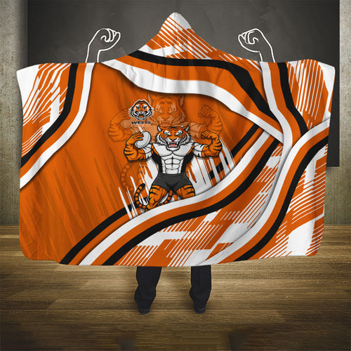 Wests Tigers Rugby Mascot Hooded Blanket Fierce Athlete Graphic in Sports Style