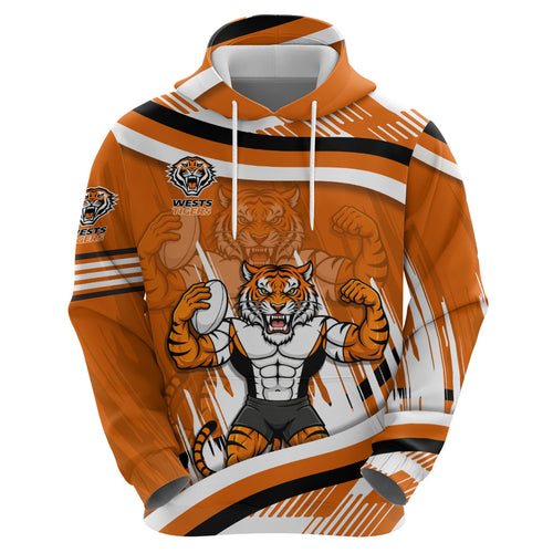 Wests Tigers Rugby Mascot Hoodie Fierce Athlete Graphic in Sports Style